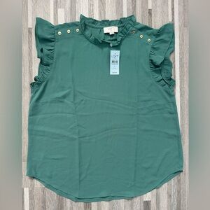 LOFT Green Ruffle Sleeve Top size SP